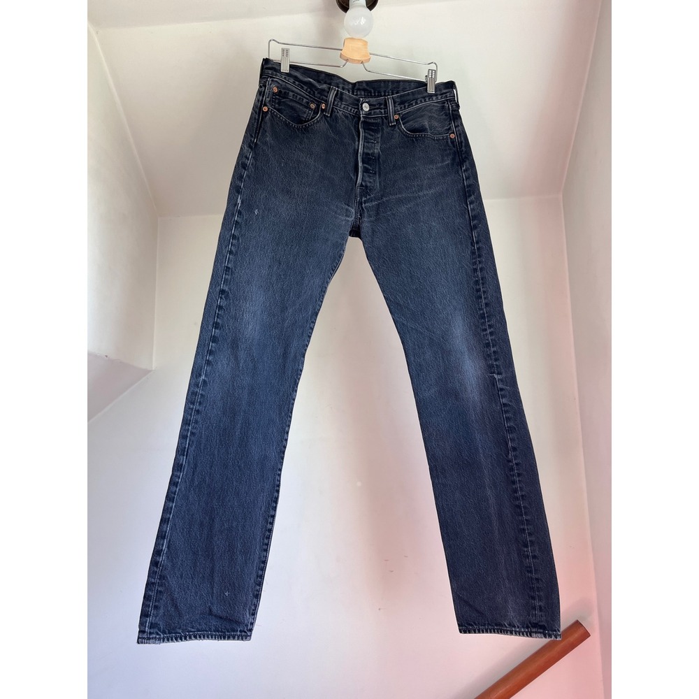 Levi's 501 Original Fit Jeans W32 L34 Black Straight Leg Denim Button Fly Worn